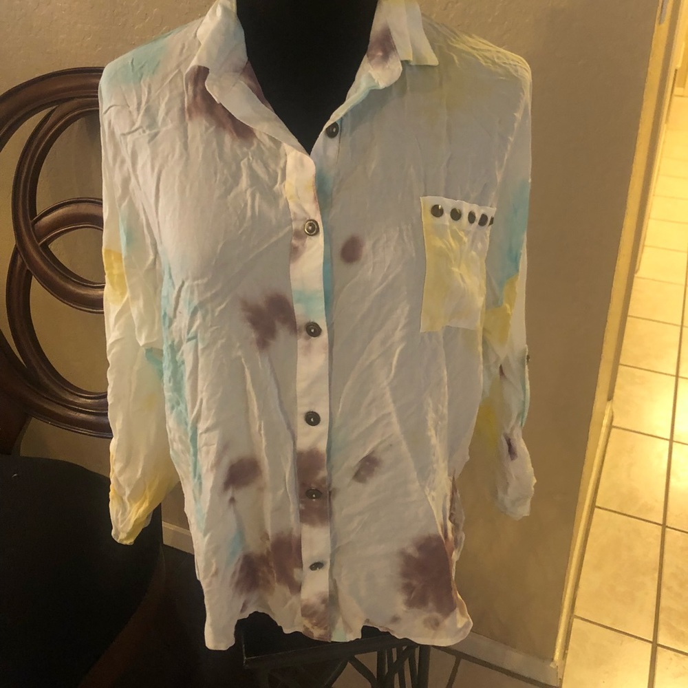 Button front blouse, water color size small